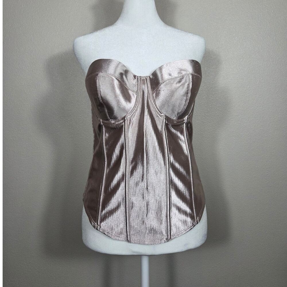 Fine Lines Tan/Blush Satin Bridal Strapless Corset Bra Size 38B